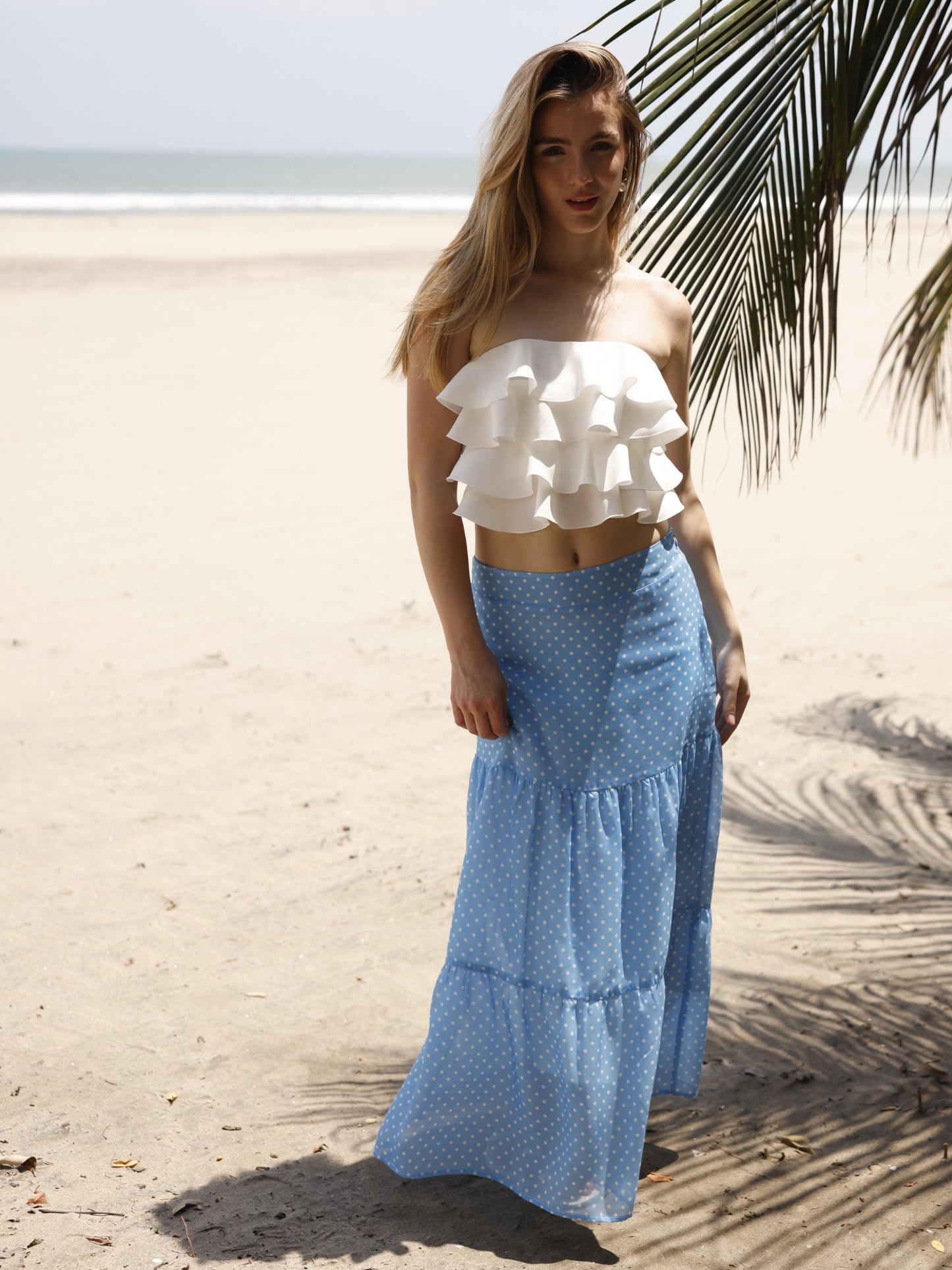 Falda Larga Lunar Azul