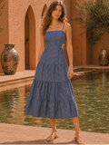 Vestido Largo Fressia Azul Indigo